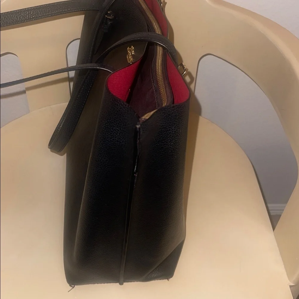Coach Black Leather Tote Bag with Red Interior